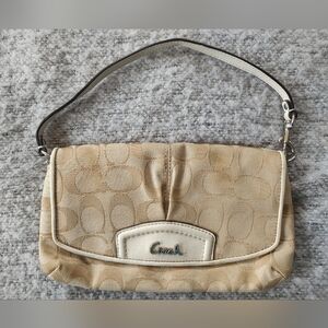 Coach Tan Signature Canvas Shoulder Bag with White Trim Y2K Wallet Clutch
